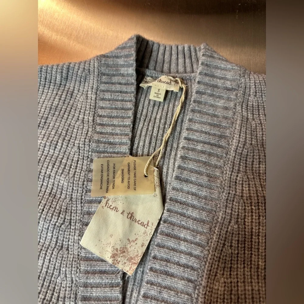 Hem & Thread Textured Sleeve‎ Gray Cardigan